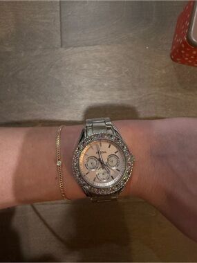 Fossil Silver Crystal Bezel Multifunction Watch + Fossil Tin Box + Extra Links